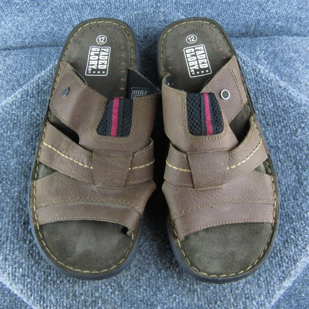 Faded Glory Men's Tom IV Slide Brown Leather Size‎ 12M Gently Used 2025